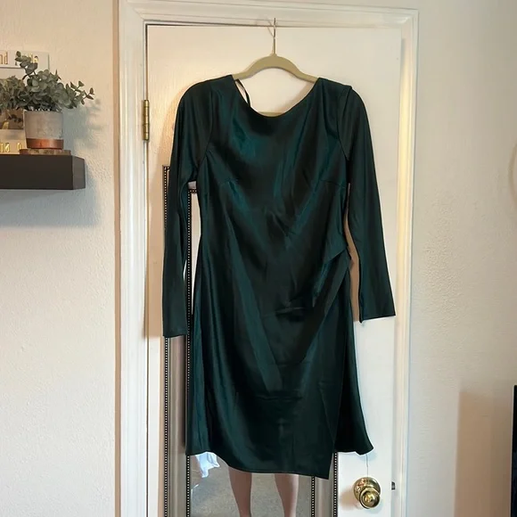 Dresses | Satin Emerald Green 34 Sleeve Slit Open Back Dress By Saints Secrets | Poshmark Dresses | Satin Emerald Green 34 Sleeve Slit Open Back Dress By Saints Secrets | Poshmark